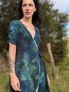 Linen Wrap Dress Deep Ocean Moon