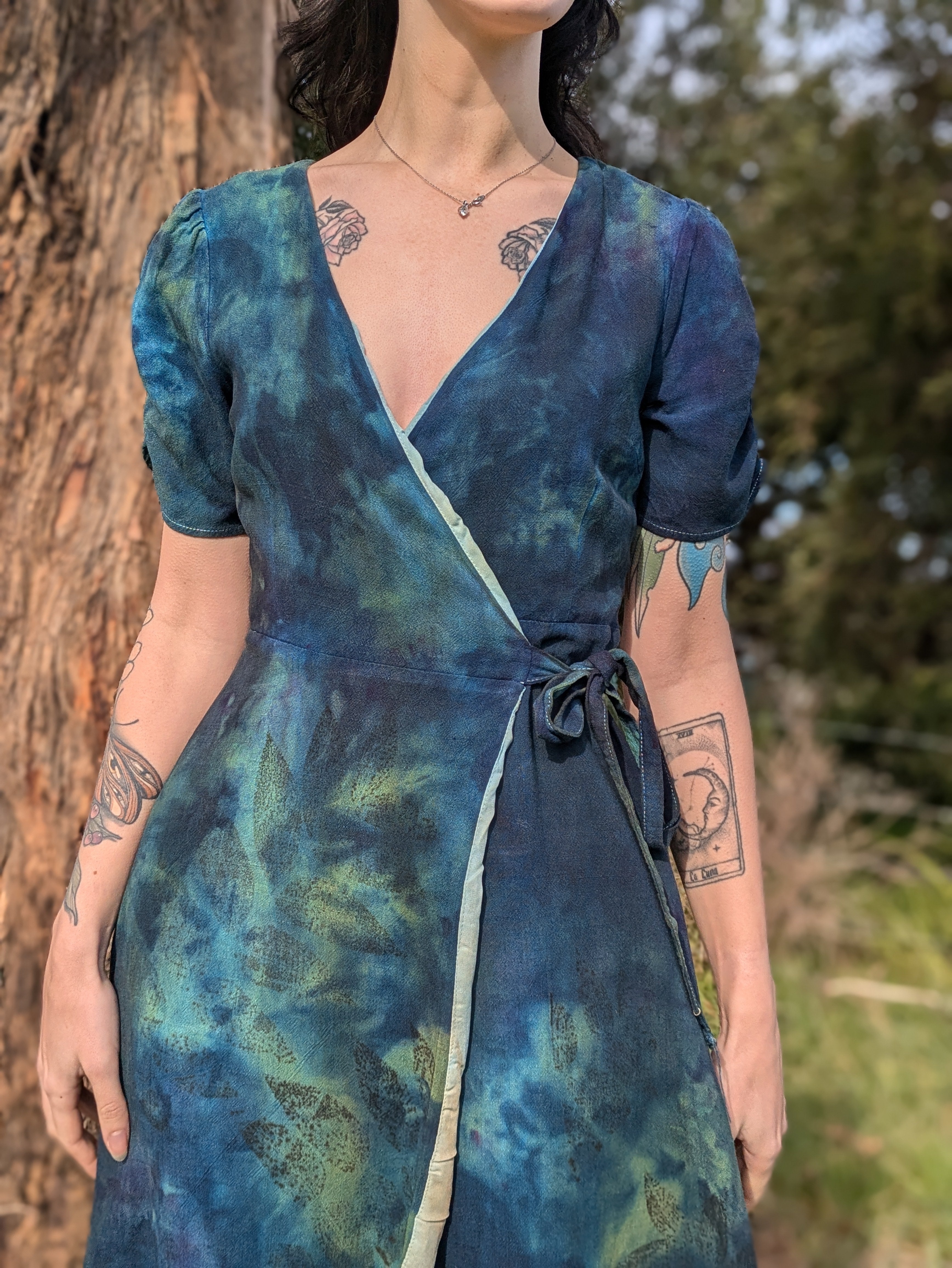 Linen Wrap Dress Deep Ocean Moon