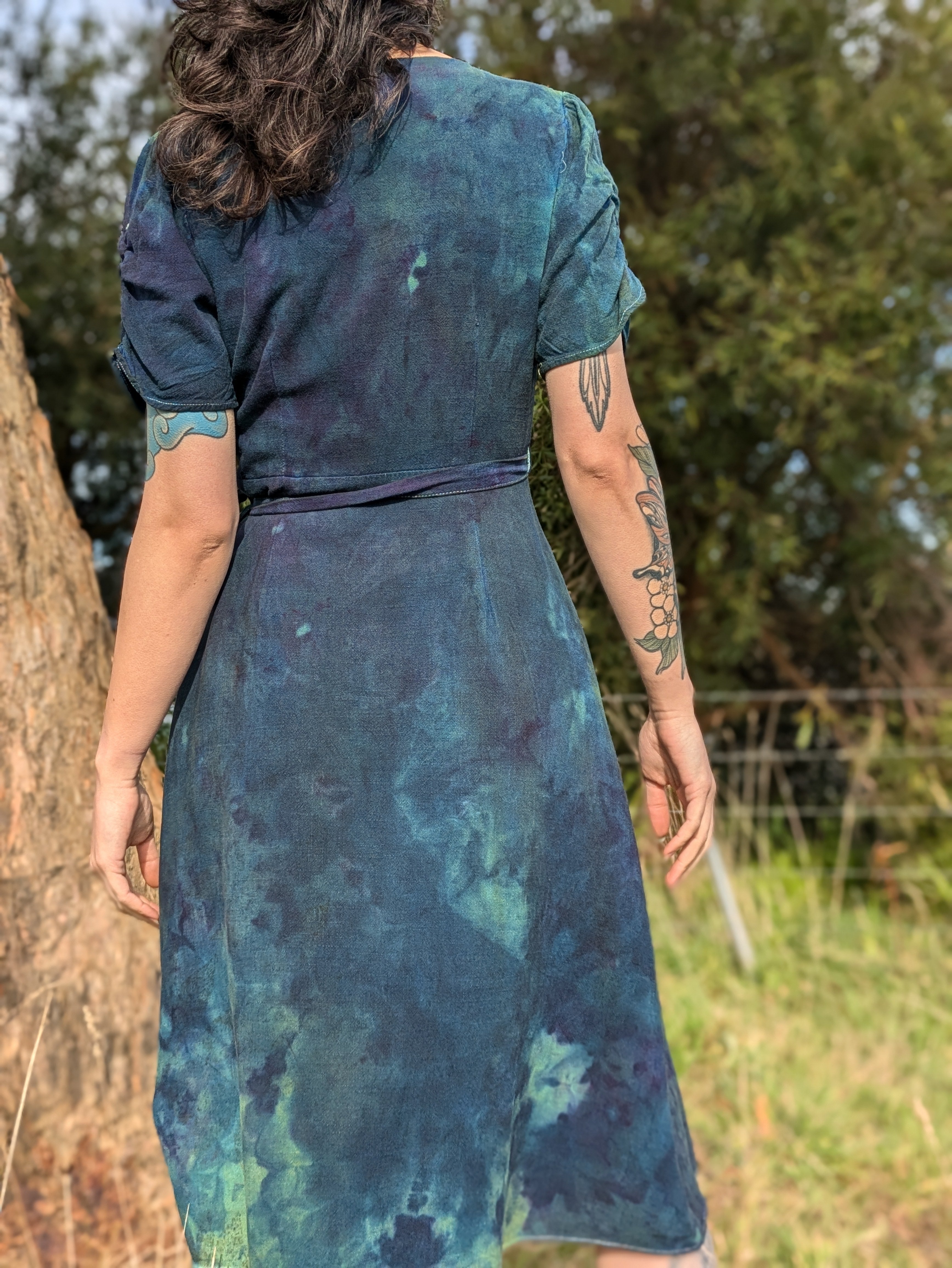 Linen Wrap Dress Deep Ocean Moon