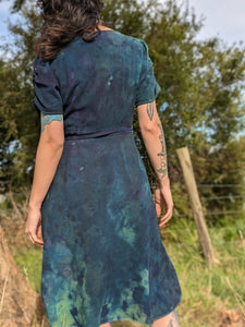 Linen Wrap Dress Deep Ocean Moon