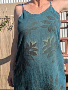 Linen Dress Deep Blue Walnut Leaf