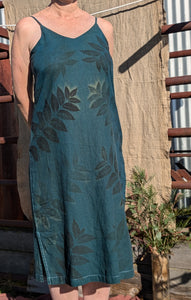 Linen Dress Deep Blue Walnut Leaf