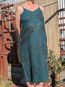 Linen Dress Deep Blue Walnut Leaf