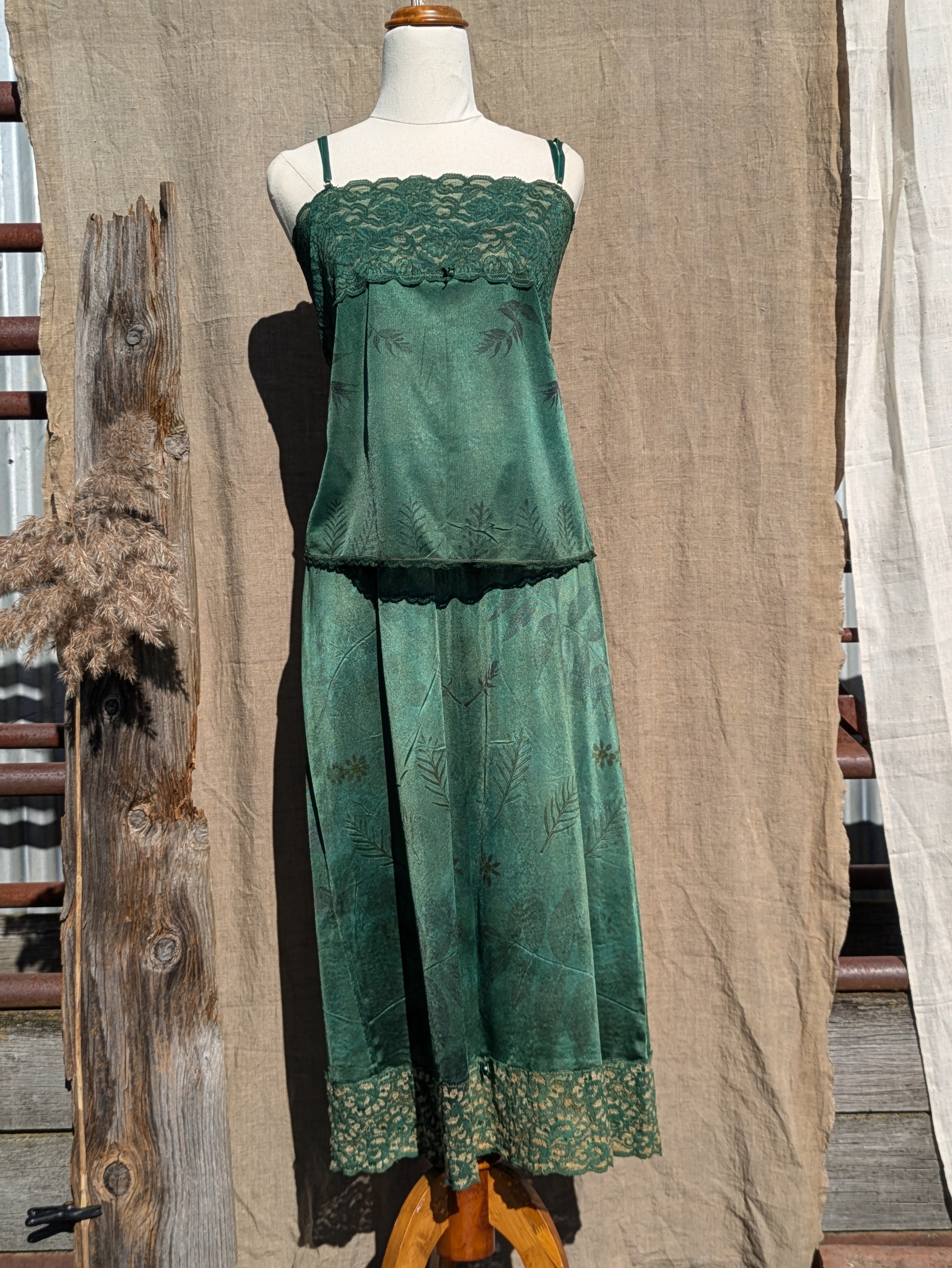 Petticoat Slip Top Vintage Lace in Tarragon Green