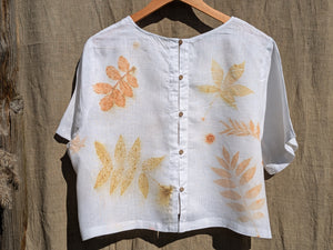 Large Linen Blouse with soft pink leaf