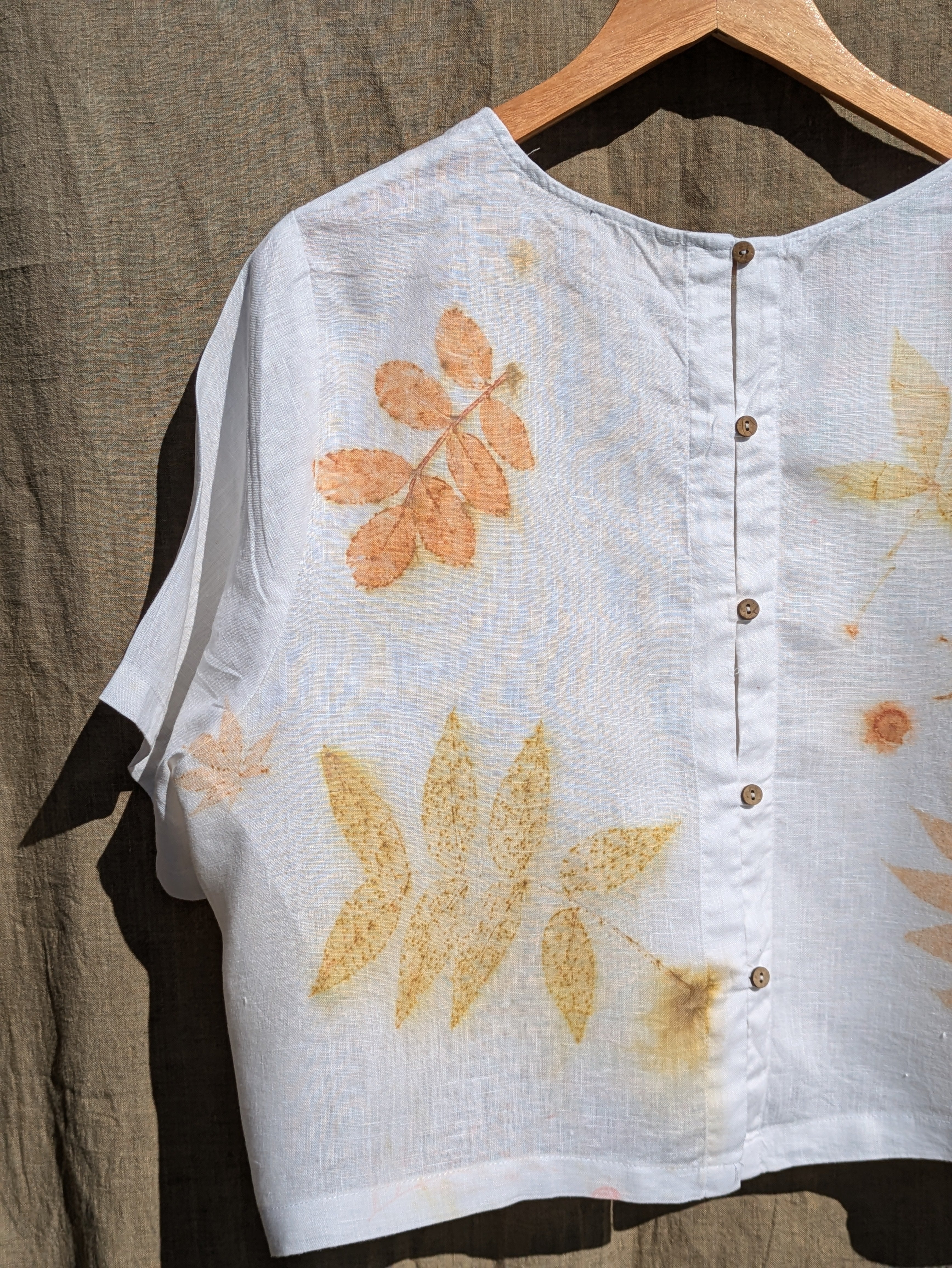 Large Linen Blouse with soft pink leaf