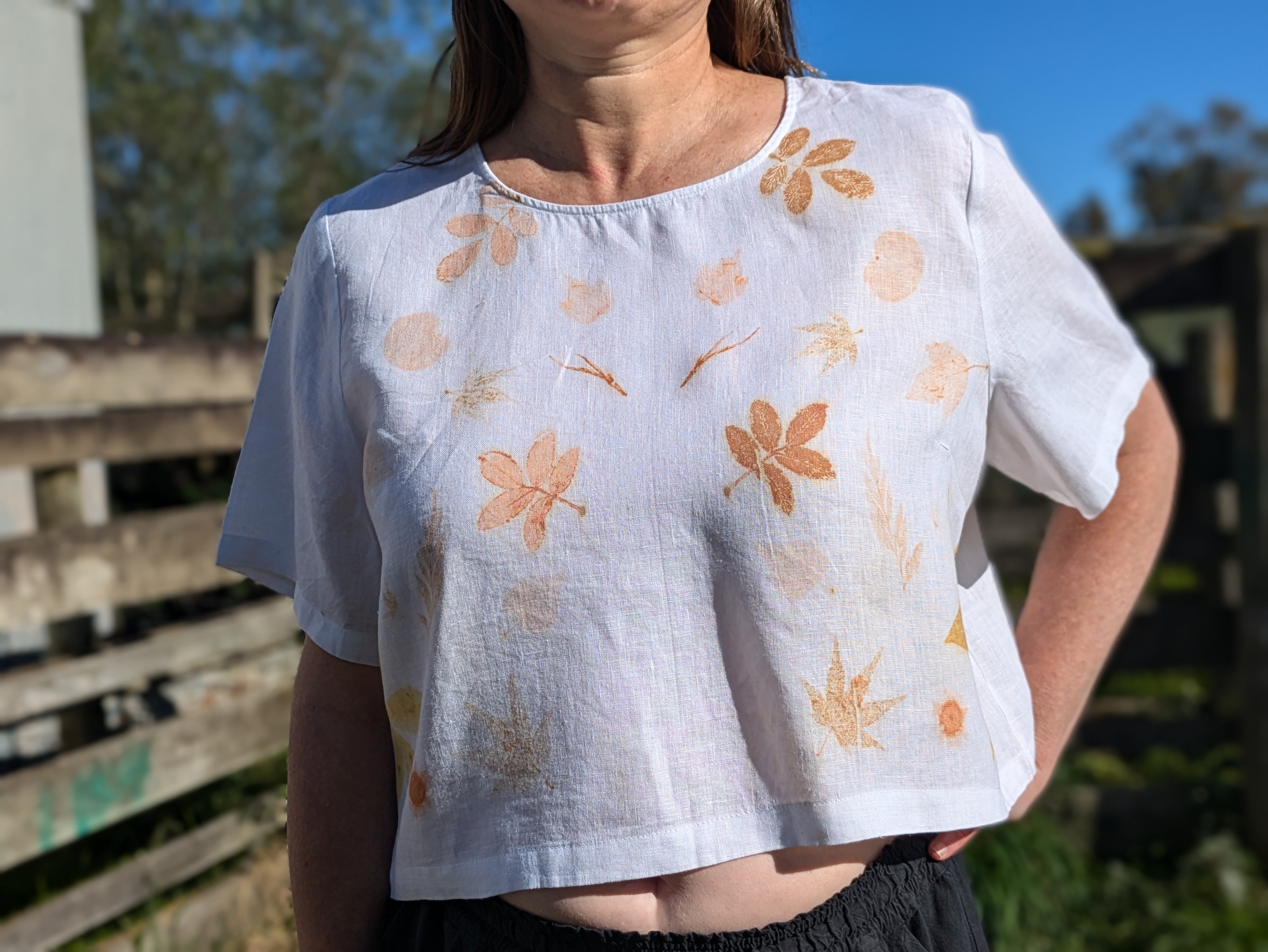 Large Linen Blouse with soft pink leaf