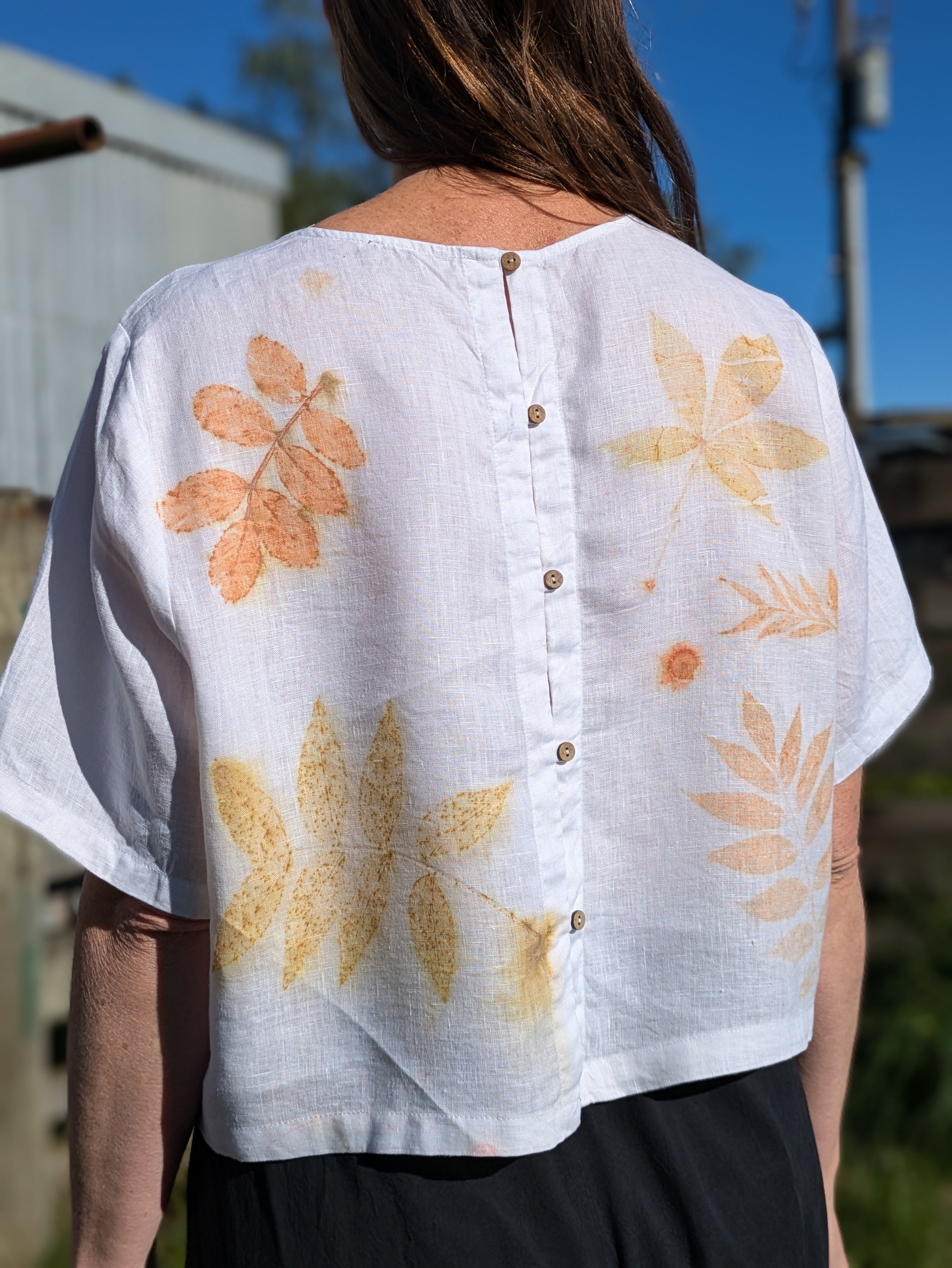 Large Linen Blouse with soft pink leaf