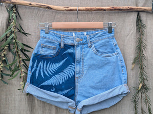 Cyanotype Denim Shorts w Ferns