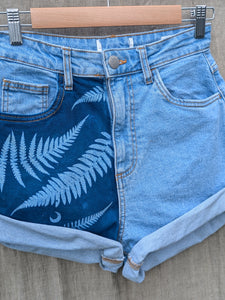 Cyanotype Denim Shorts w Ferns