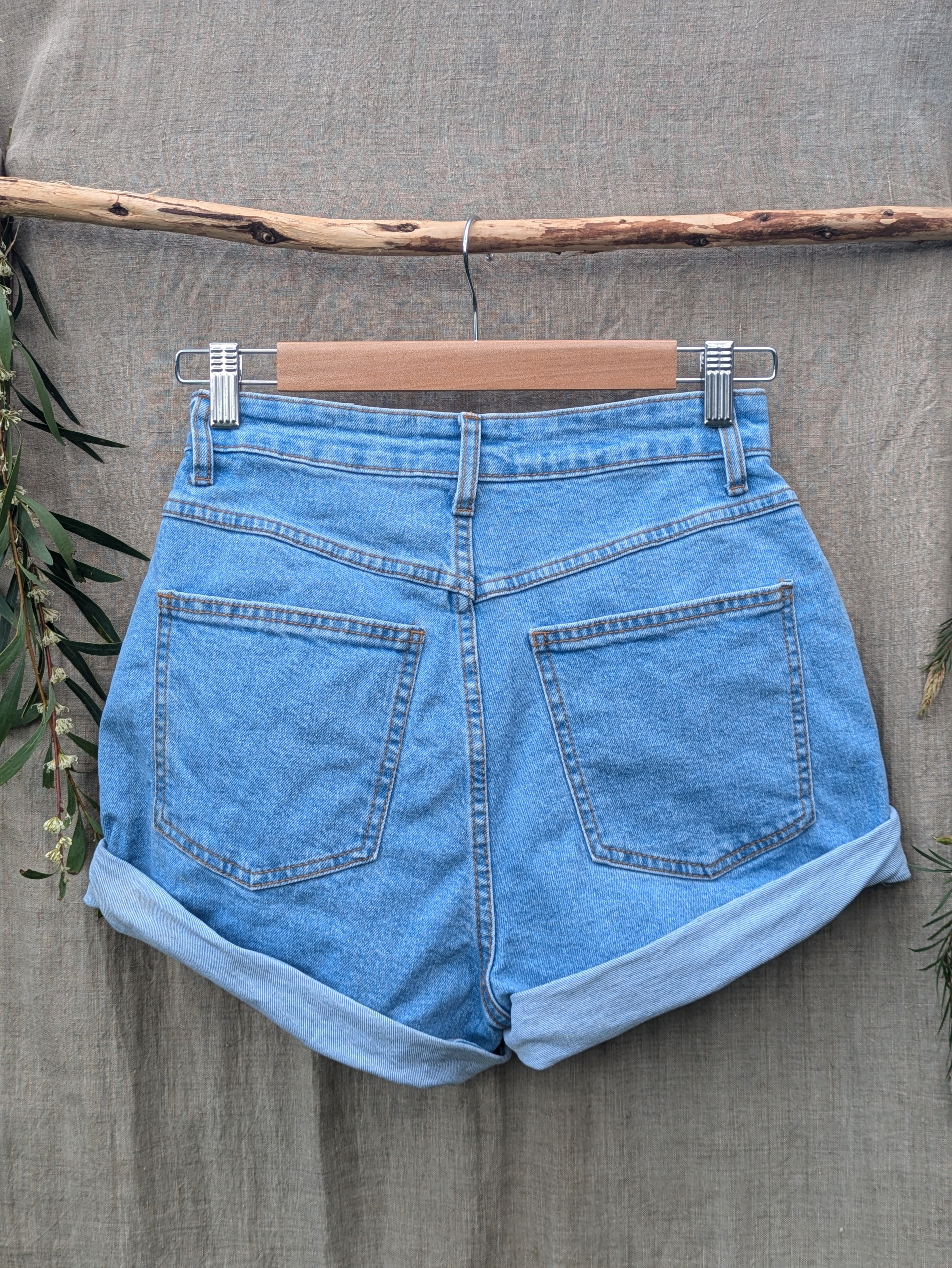 Cyanotype Denim Shorts w Ferns