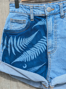 Cyanotype Denim Shorts w Ferns