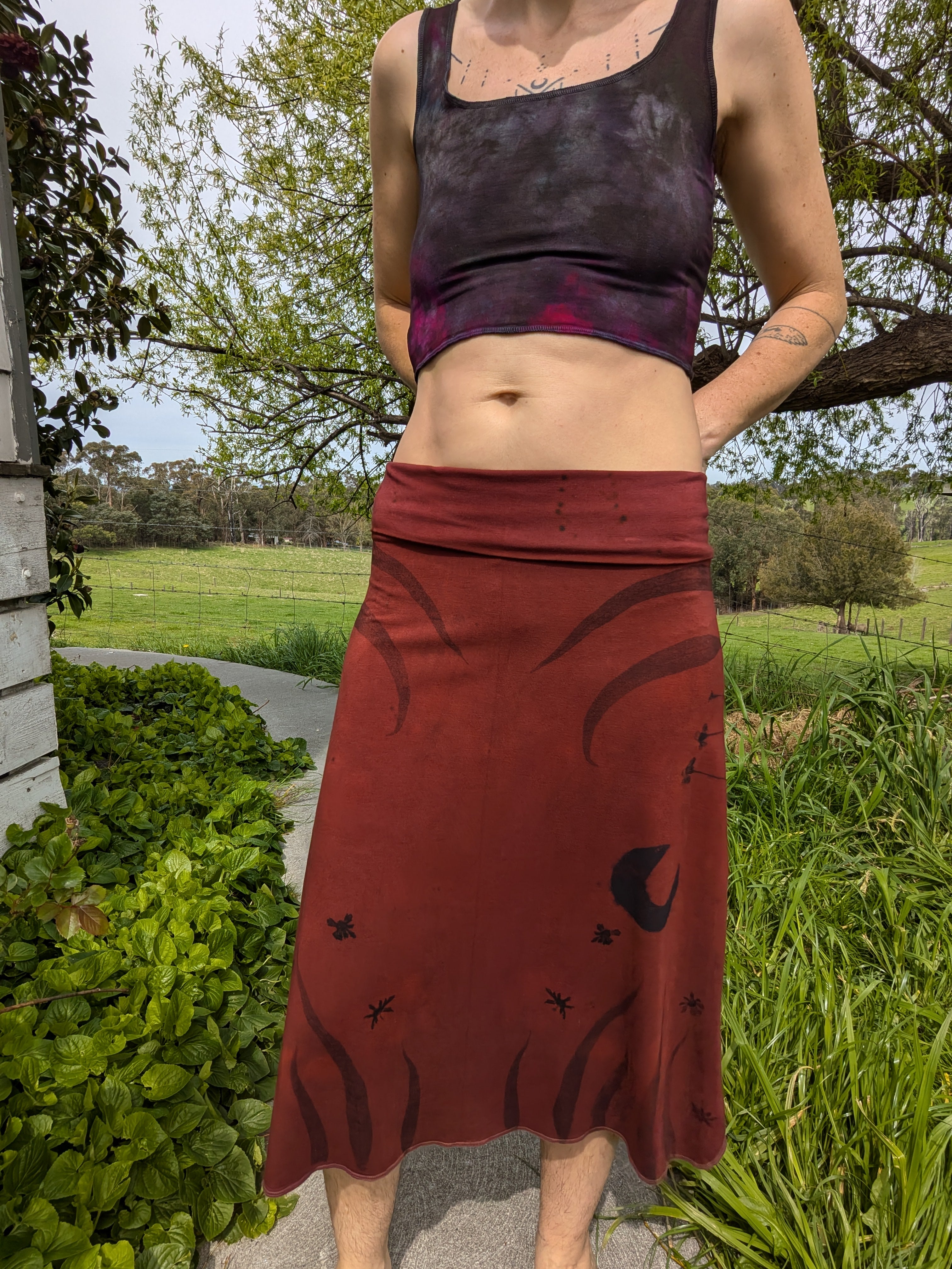 Bamboo 3/4 Skirt Chocolate Marigold (wide waistband)