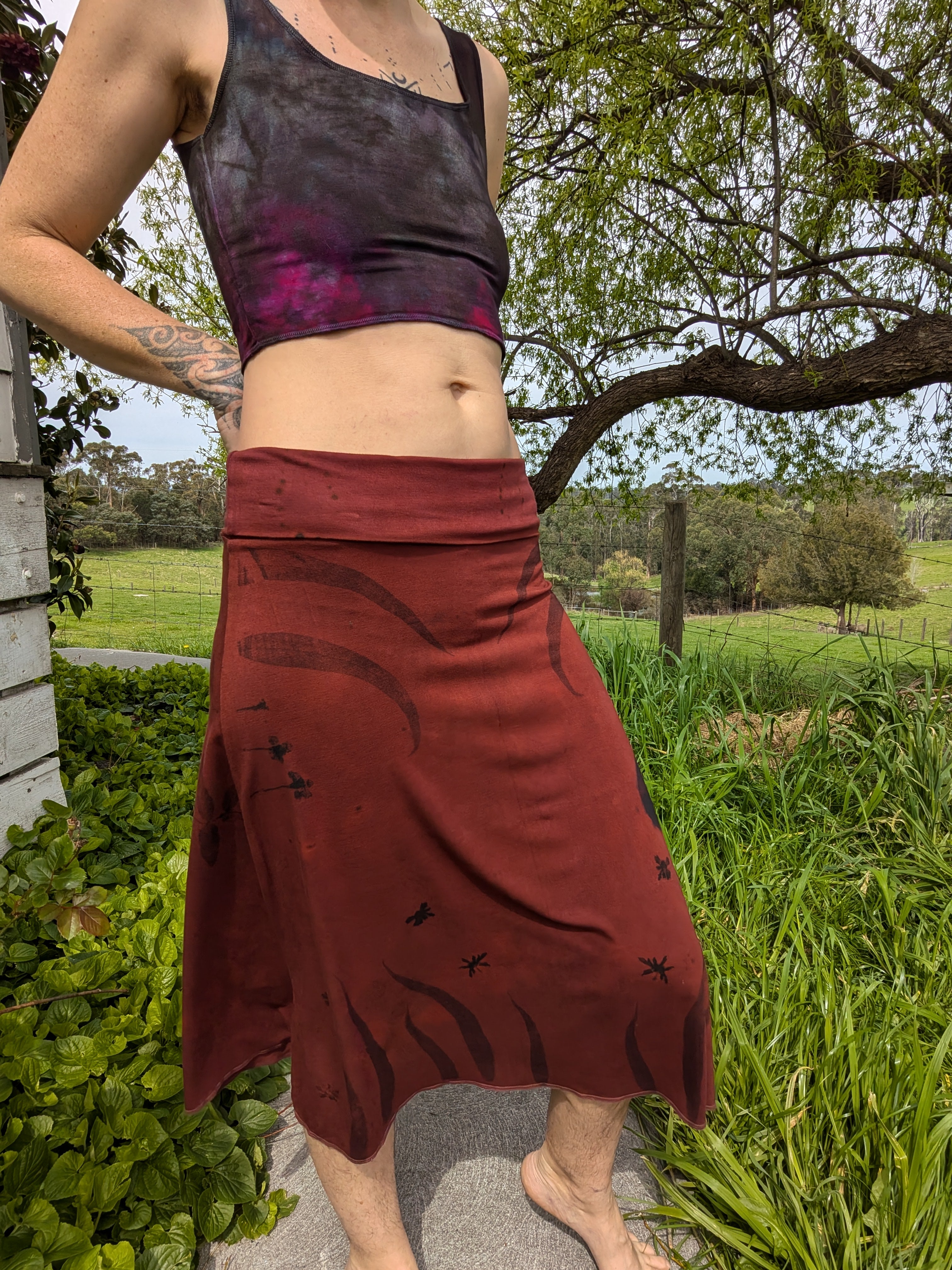 Bamboo 3/4 Skirt Chocolate Marigold (wide waistband)