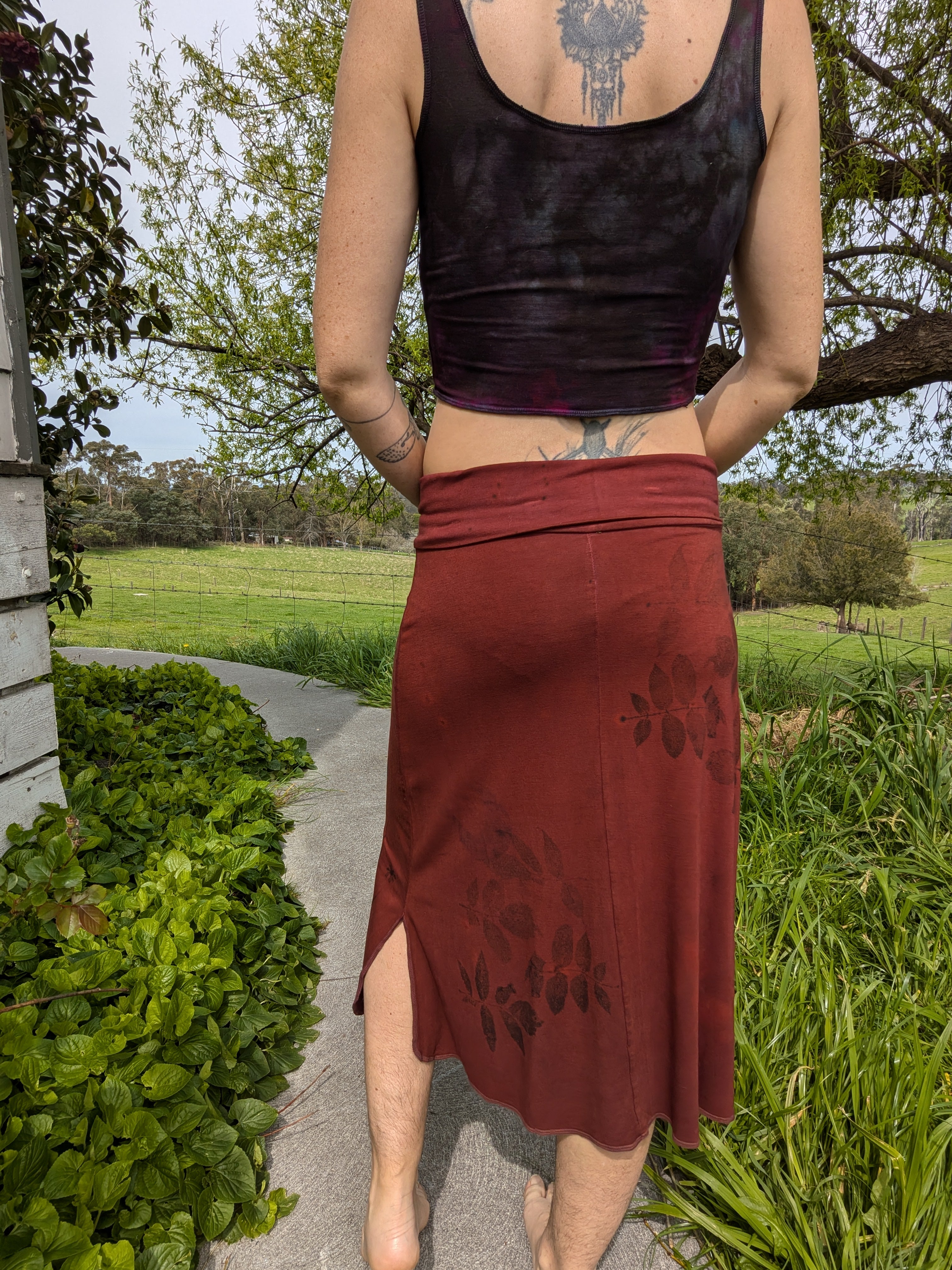 Bamboo 3/4 Skirt Chocolate Marigold (wide waistband)