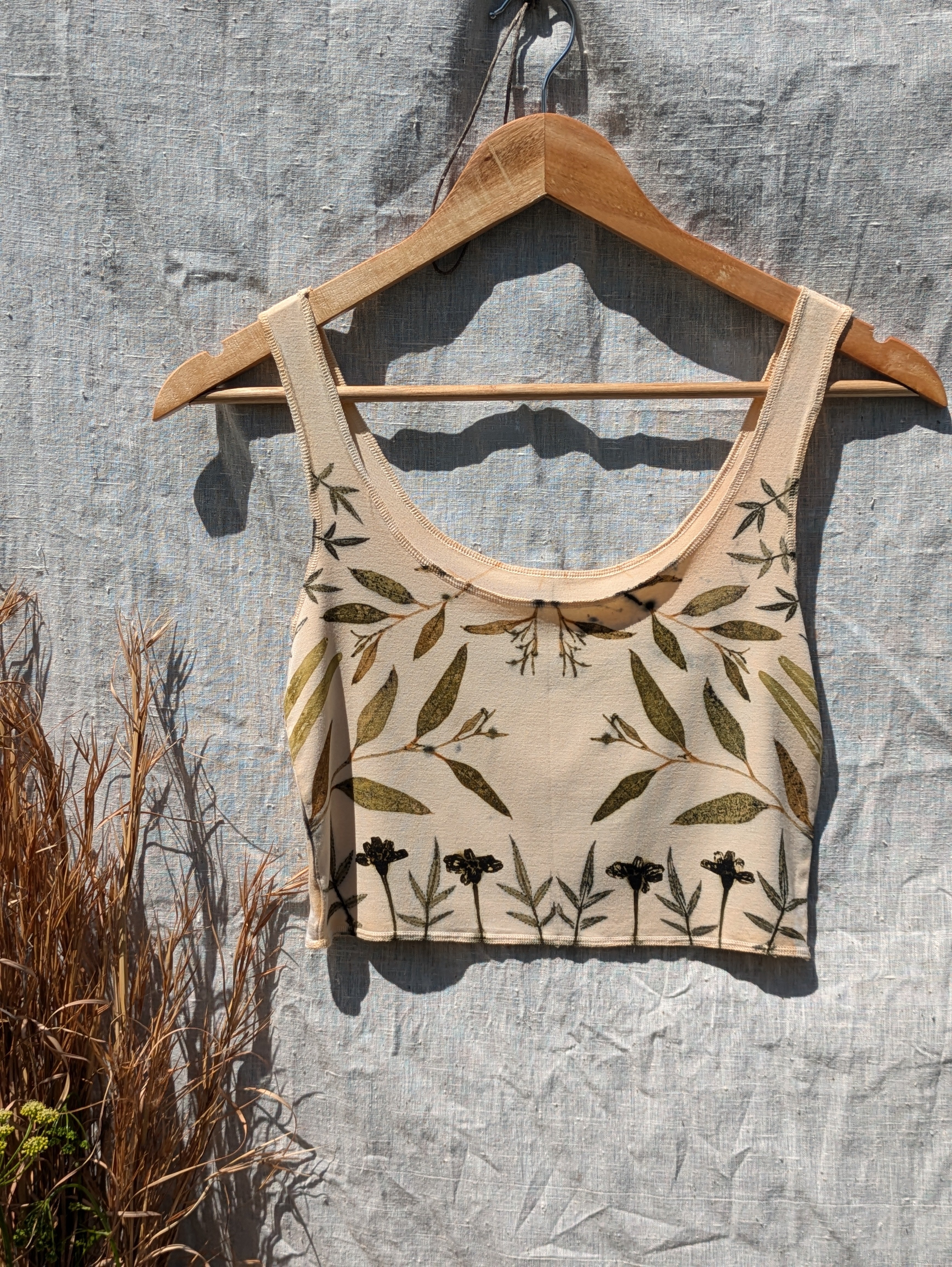 Bamboo Crop Top Natural Leaf Print