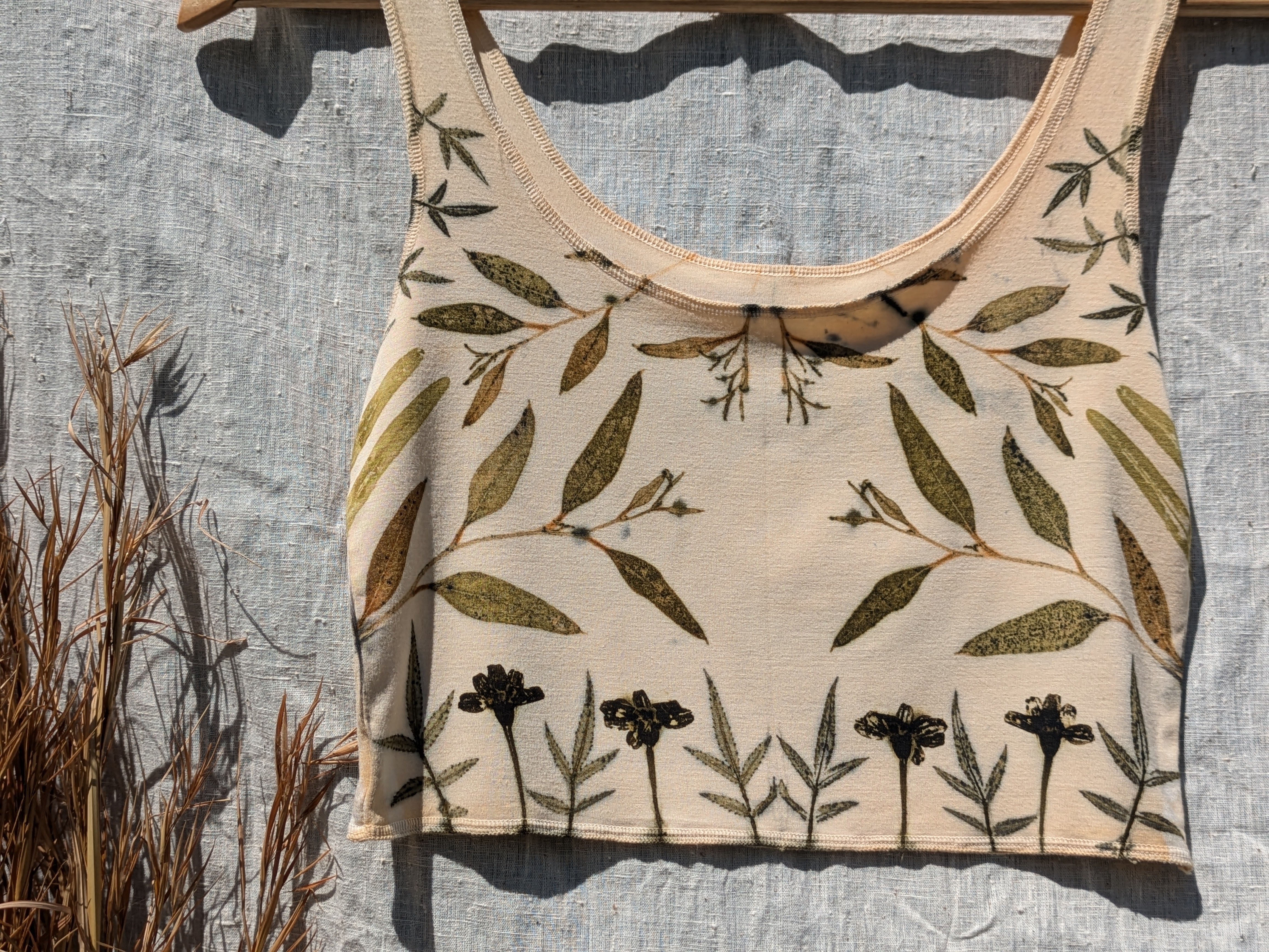 Bamboo Crop Top Natural Leaf Print