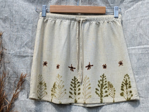 Natural  Leaf Printed Mini Skirt with Fern & Flowers