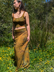 Botanical Bamboo Long Skirt Golden Ochre Moss