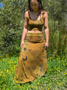 Botanical Bamboo Long Skirt Golden Ochre Moss