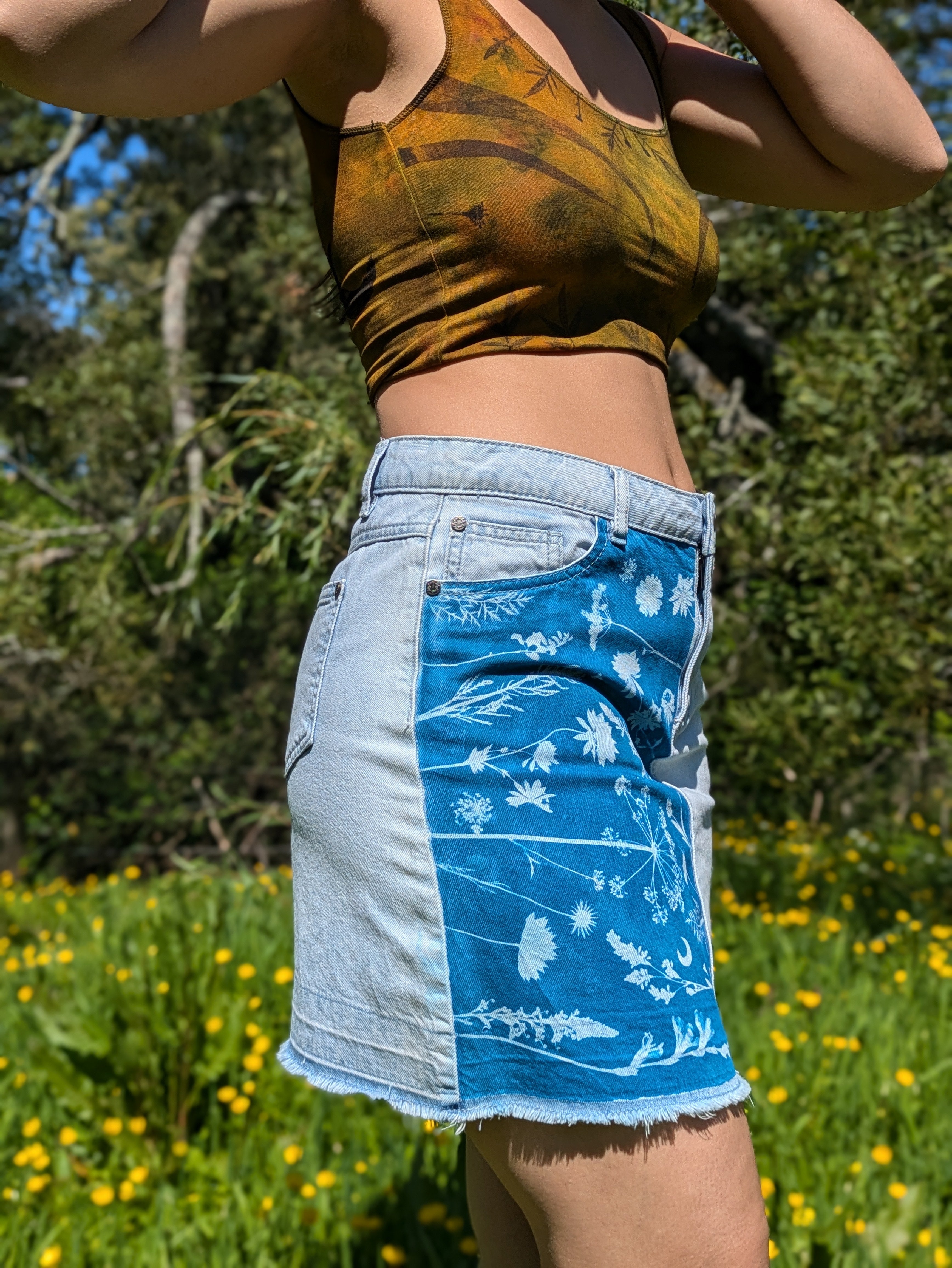 Cyanotype Sun Printed Denim Skirt