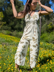 Natural Linen Leaf Printed Jumpsuit