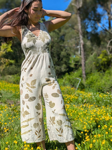 Natural Linen Leaf Printed Jumpsuit