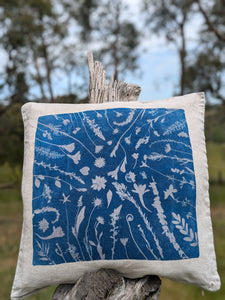 Cyanotype Sun Printed Linen Cushion Cover  1