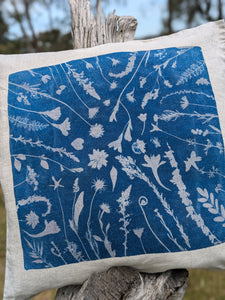 Cyanotype Sun Printed Linen Cushion Cover  1