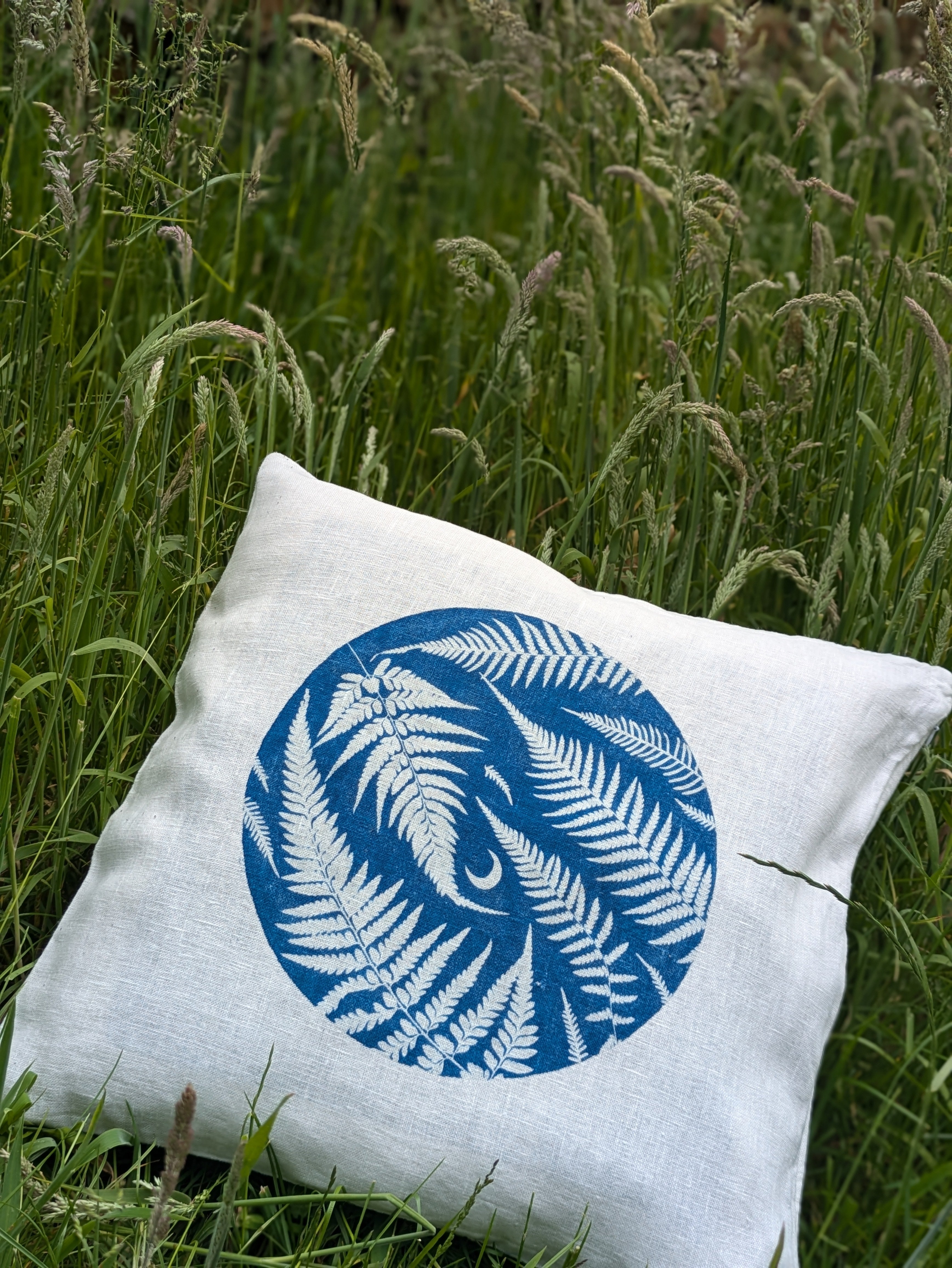 Cyanotype Sun  Printed Linen Cushion Cover 2