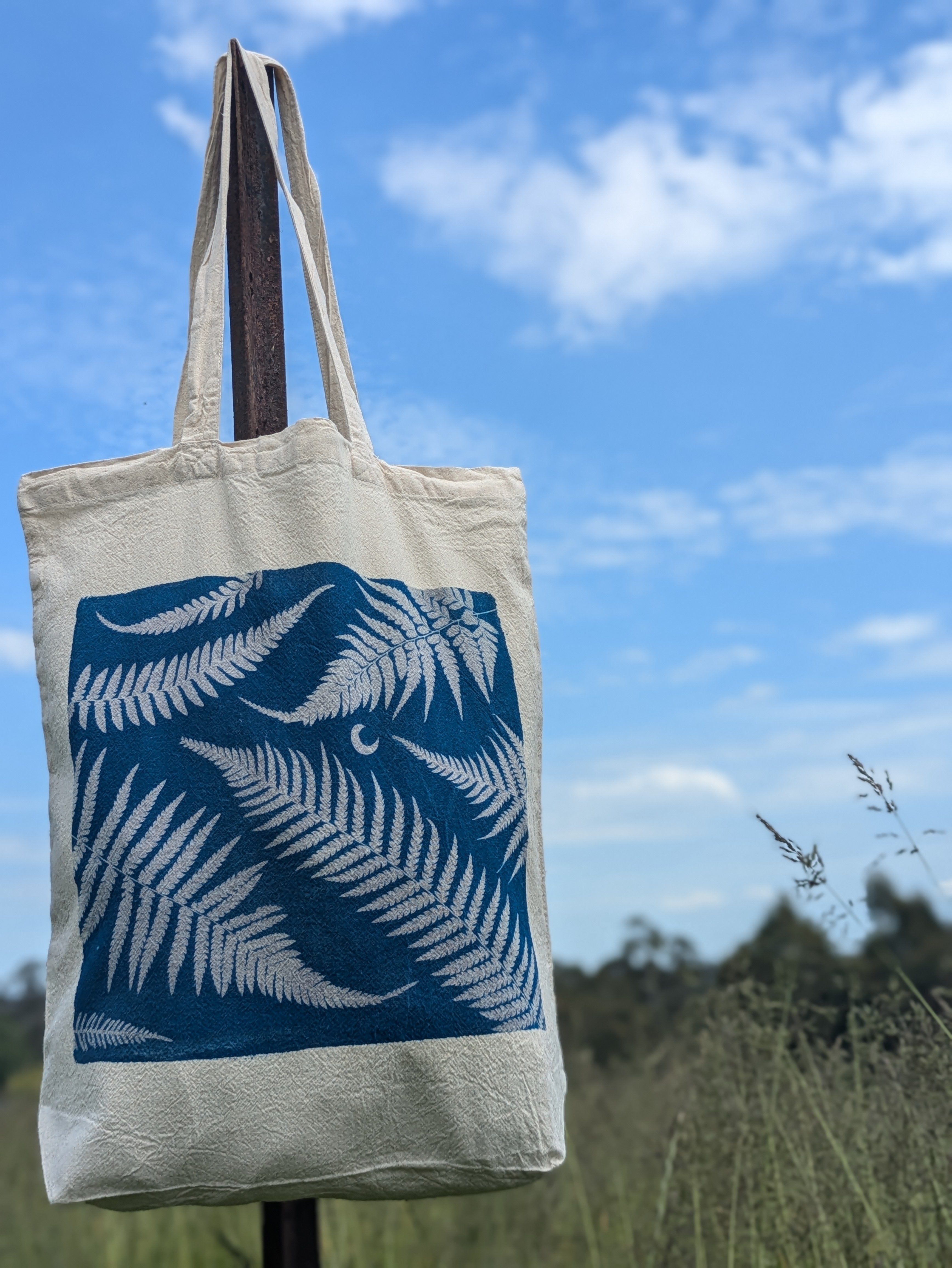 Cyanotype Sun Printed Tote Bag - Calico 1