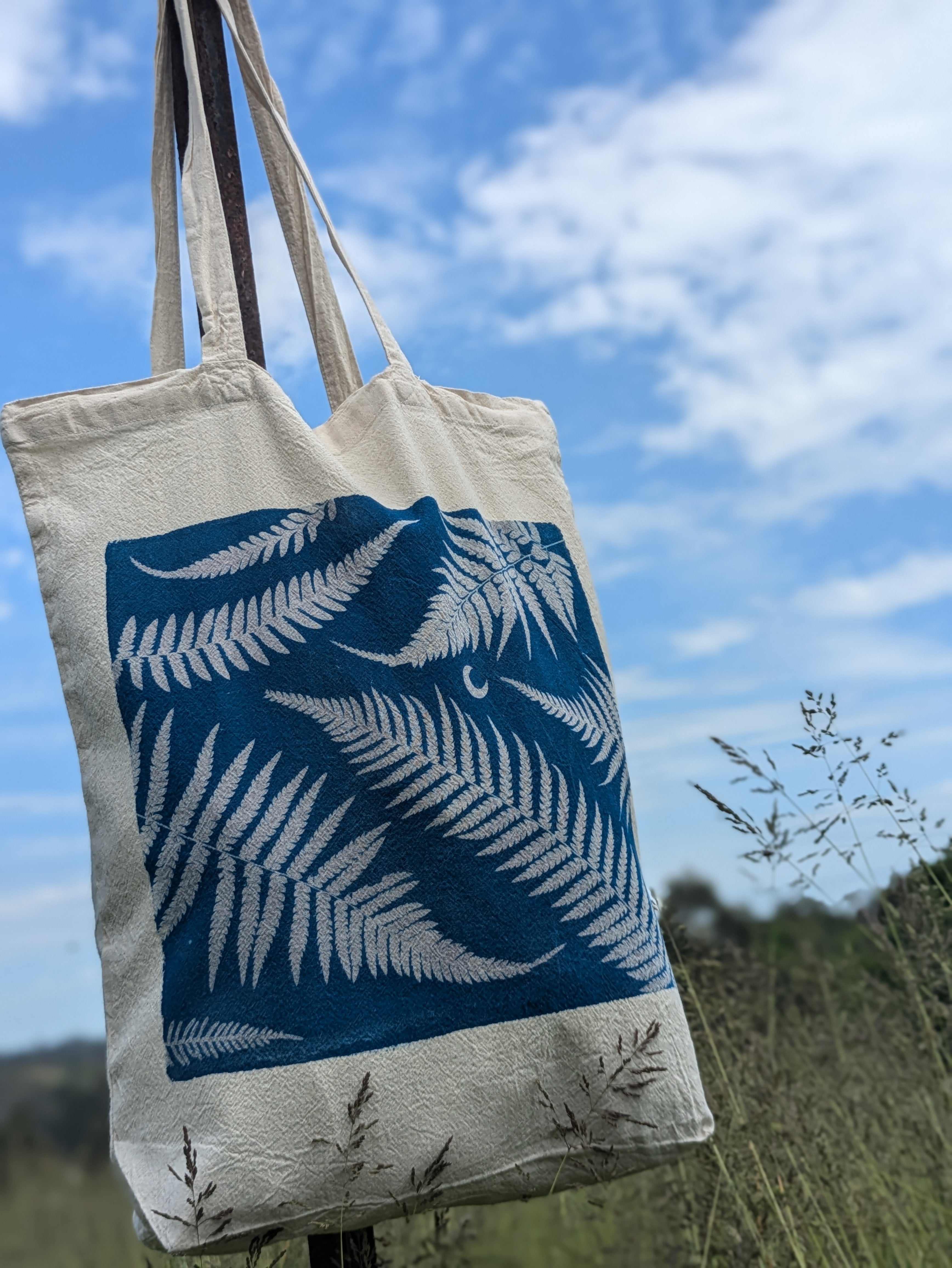 Cyanotype Sun Printed Tote Bag - Calico 1