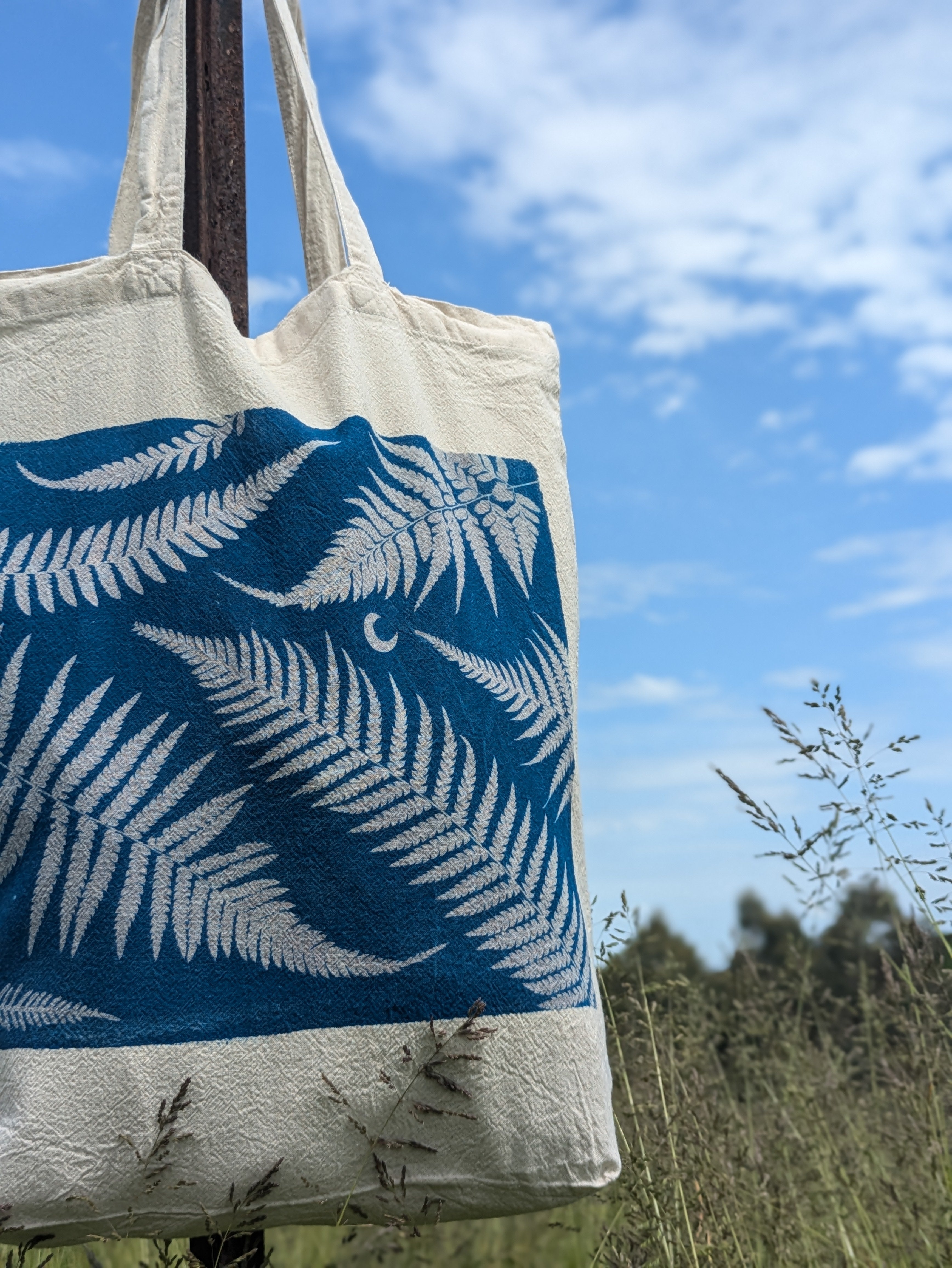 Cyanotype Sun Printed Tote Bag - Calico 1