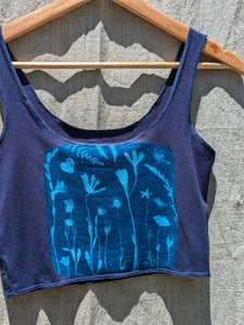 Bamboo Crop Top Deep Violet w Cyanotype flowers