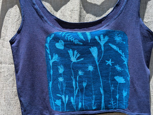 Bamboo Crop Top Deep Violet w Cyanotype flowers