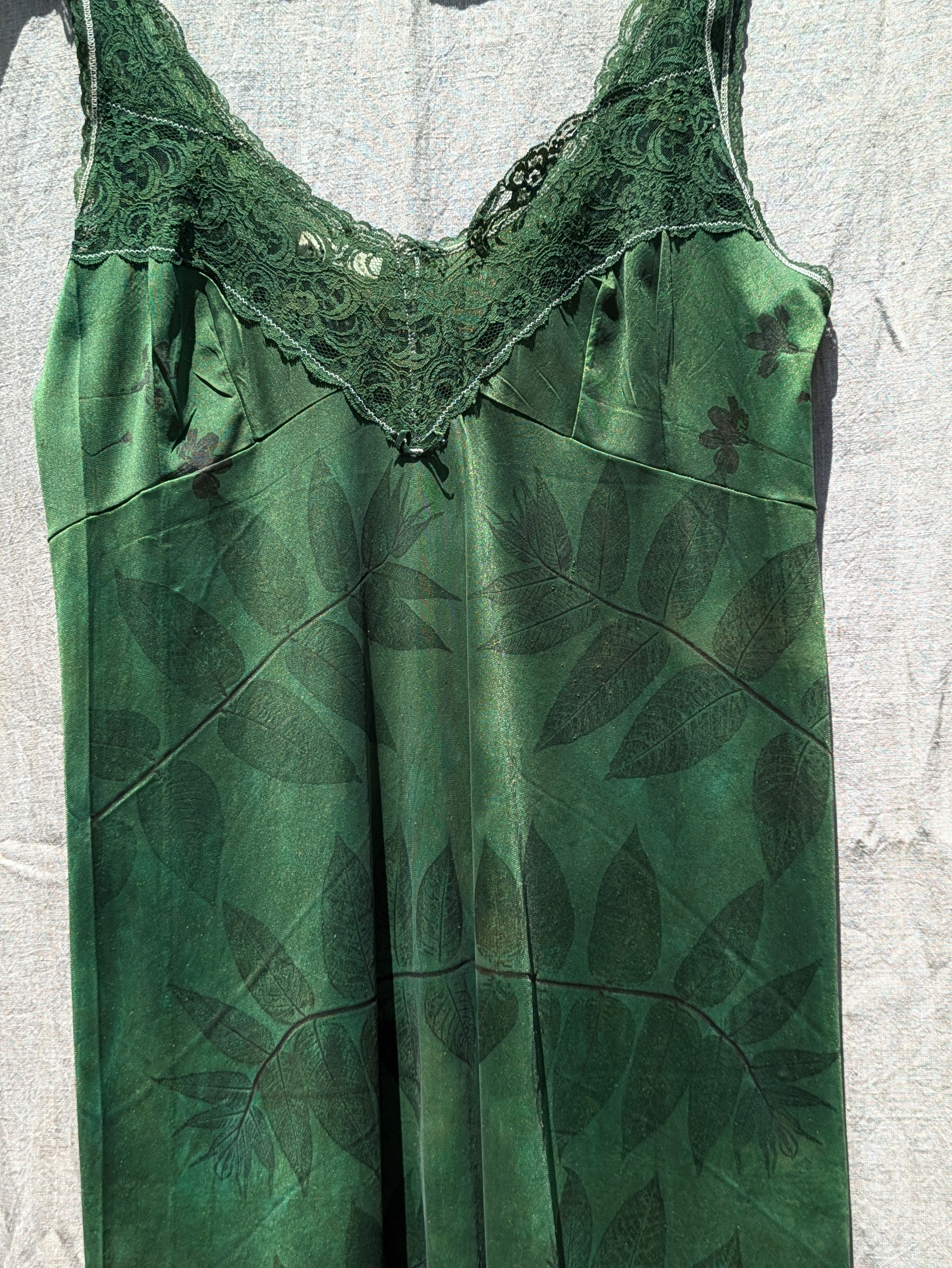 Vintage Lace Petticoat Dress Kelp Green w Walnut Leaf