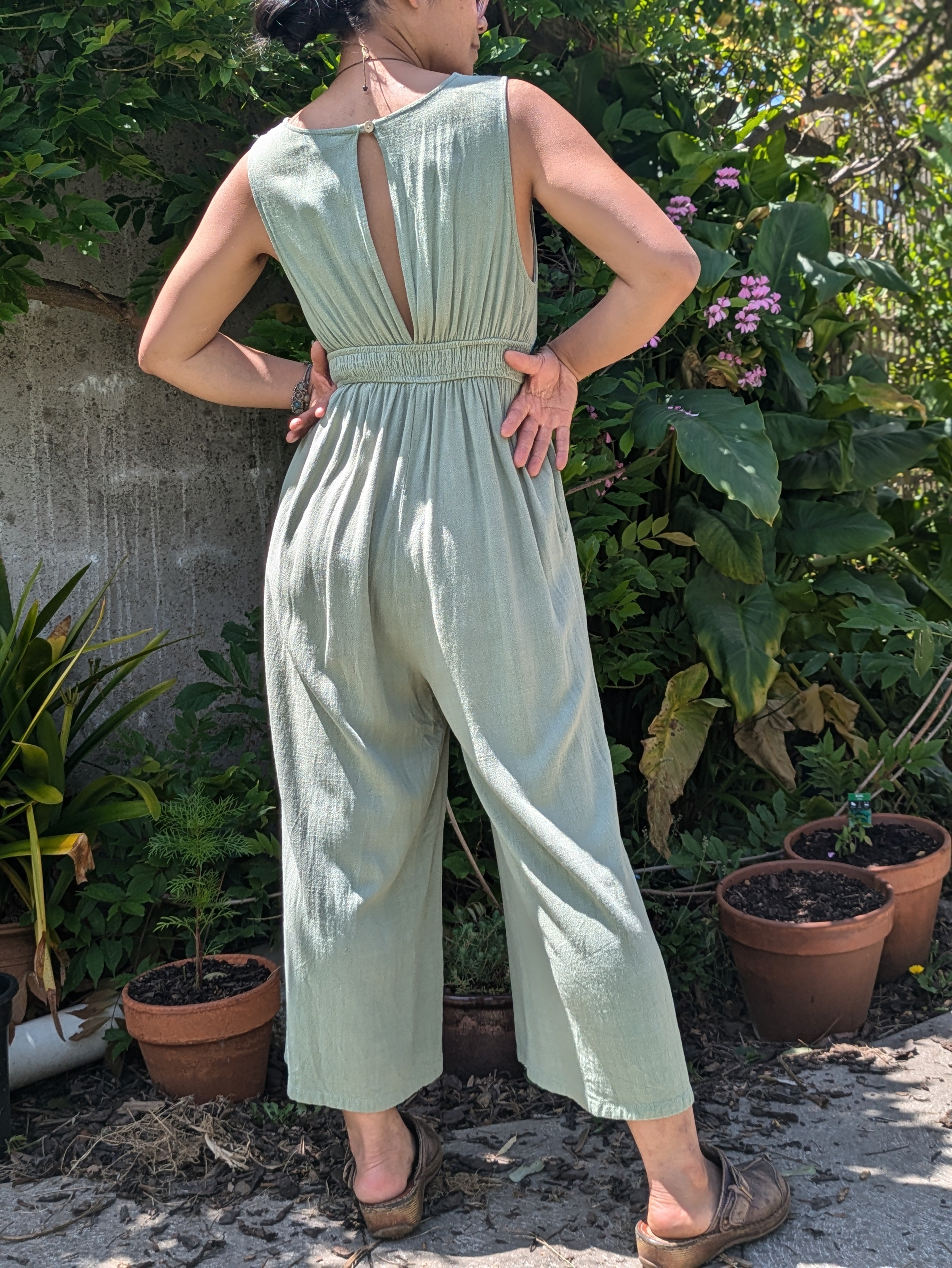 Cyanotype Linen Jumpsuit Sage Green