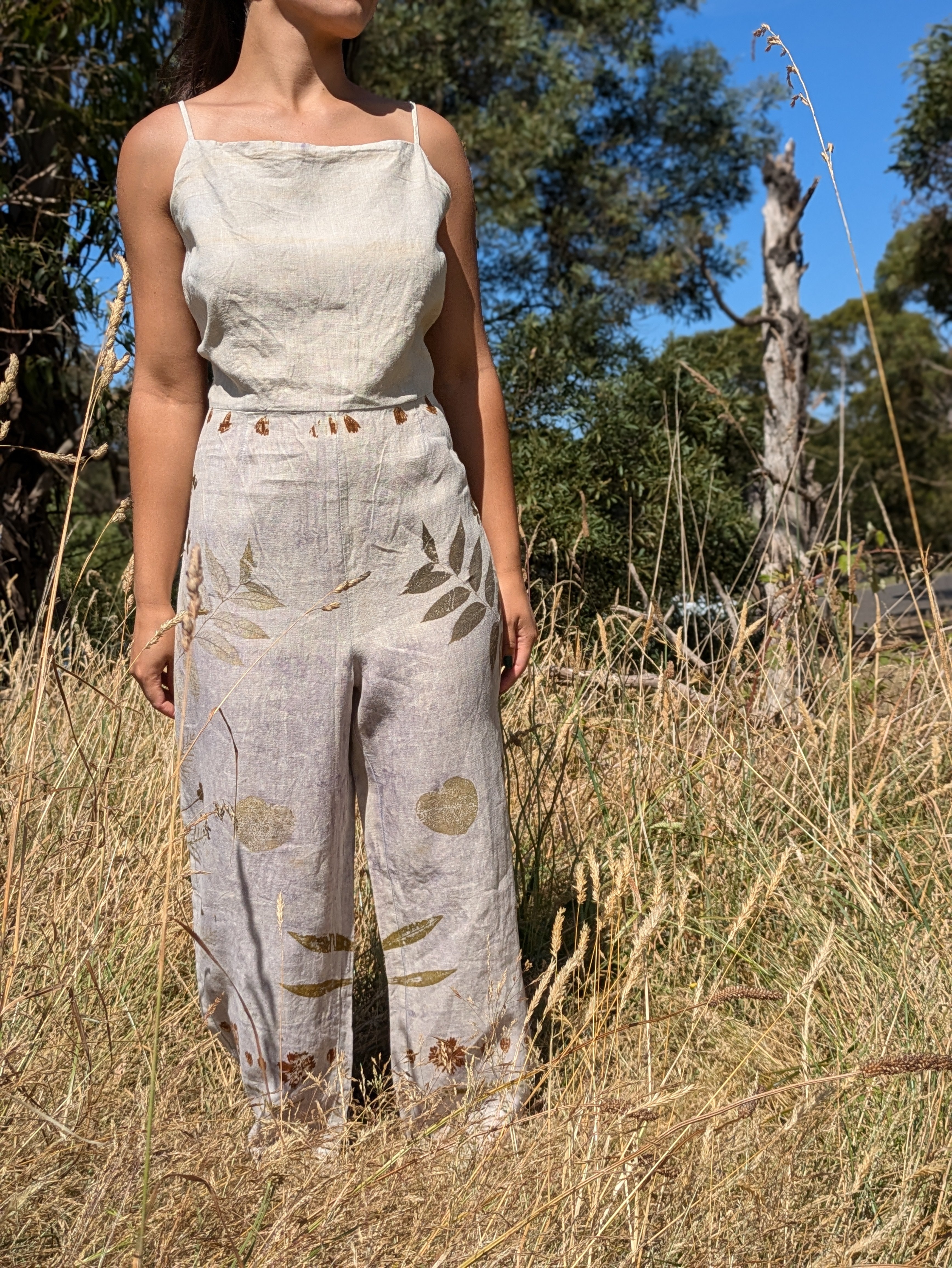 Natural Linen Botanical Jumpsuit XL