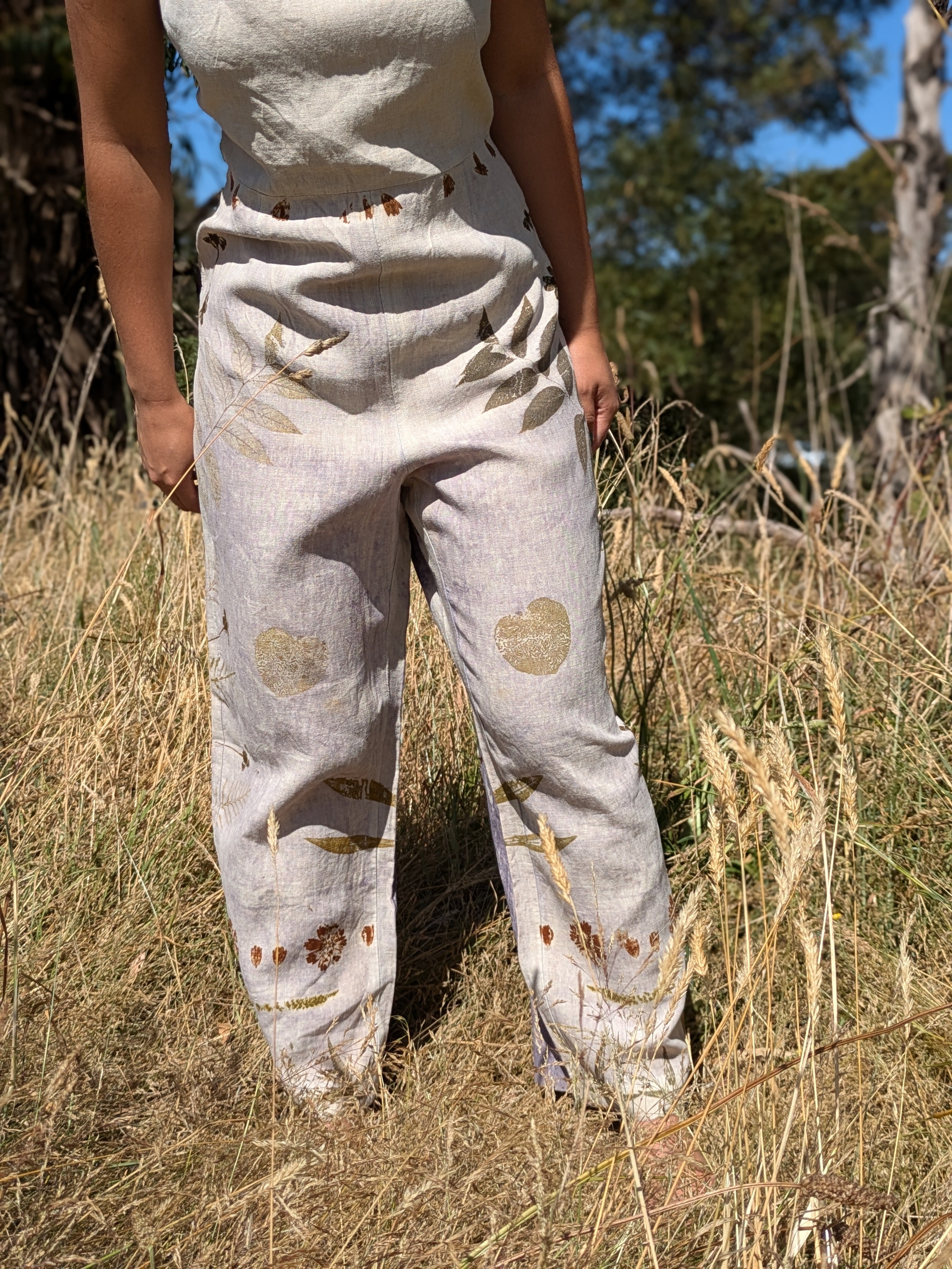 Natural Linen Botanical Jumpsuit XL