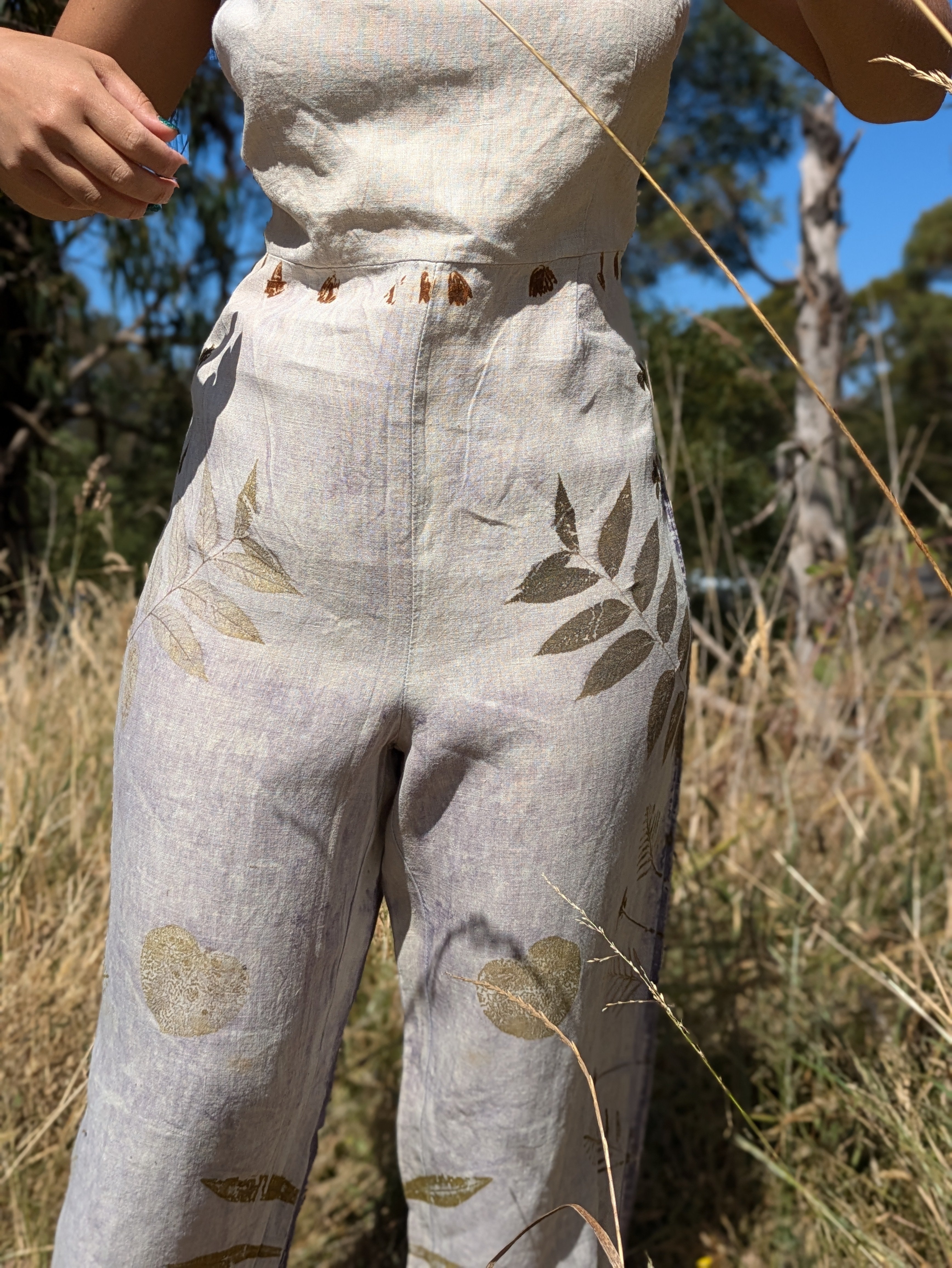 Natural Linen Botanical Jumpsuit XL