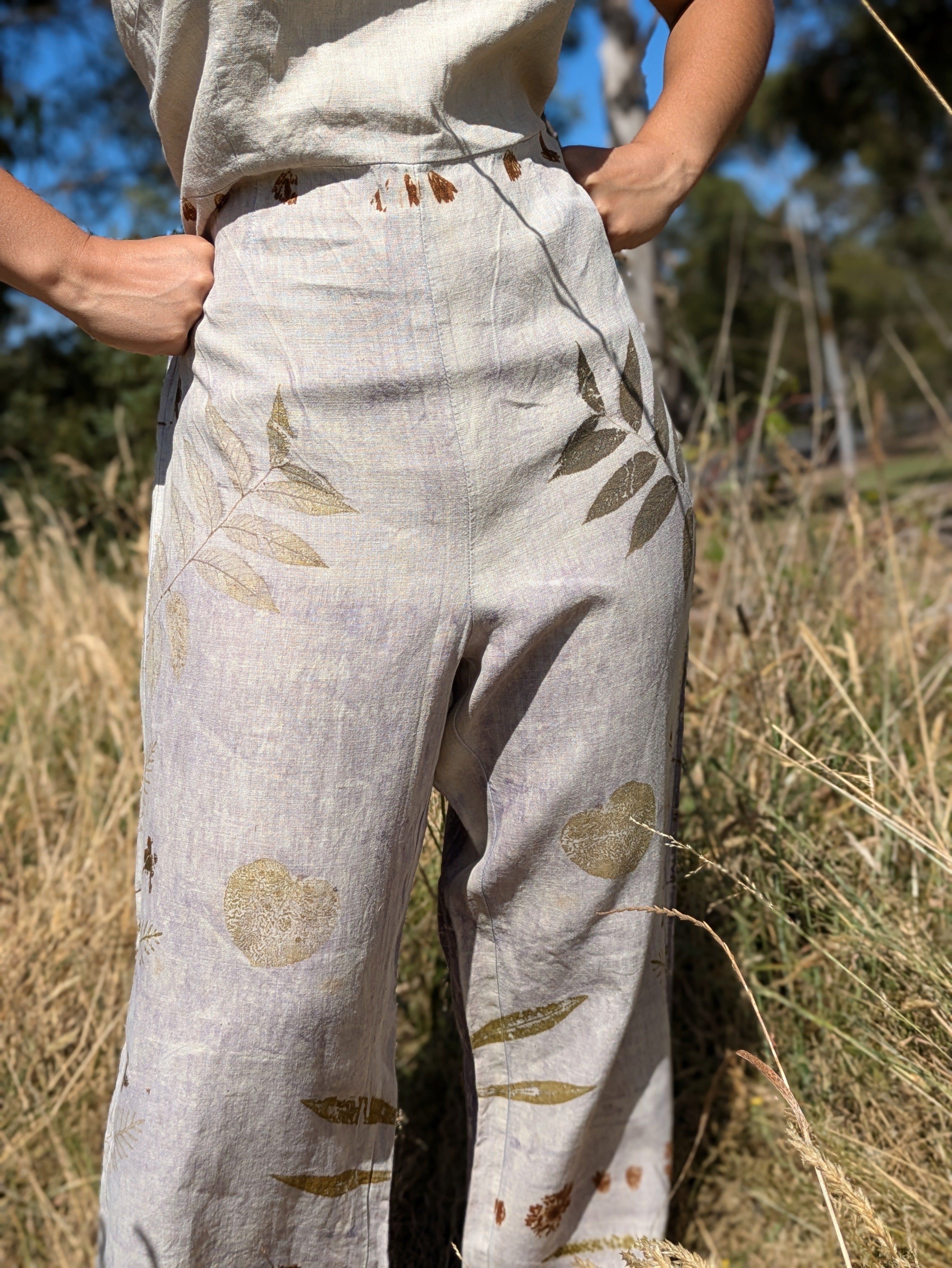 Natural Linen Botanical Jumpsuit XL