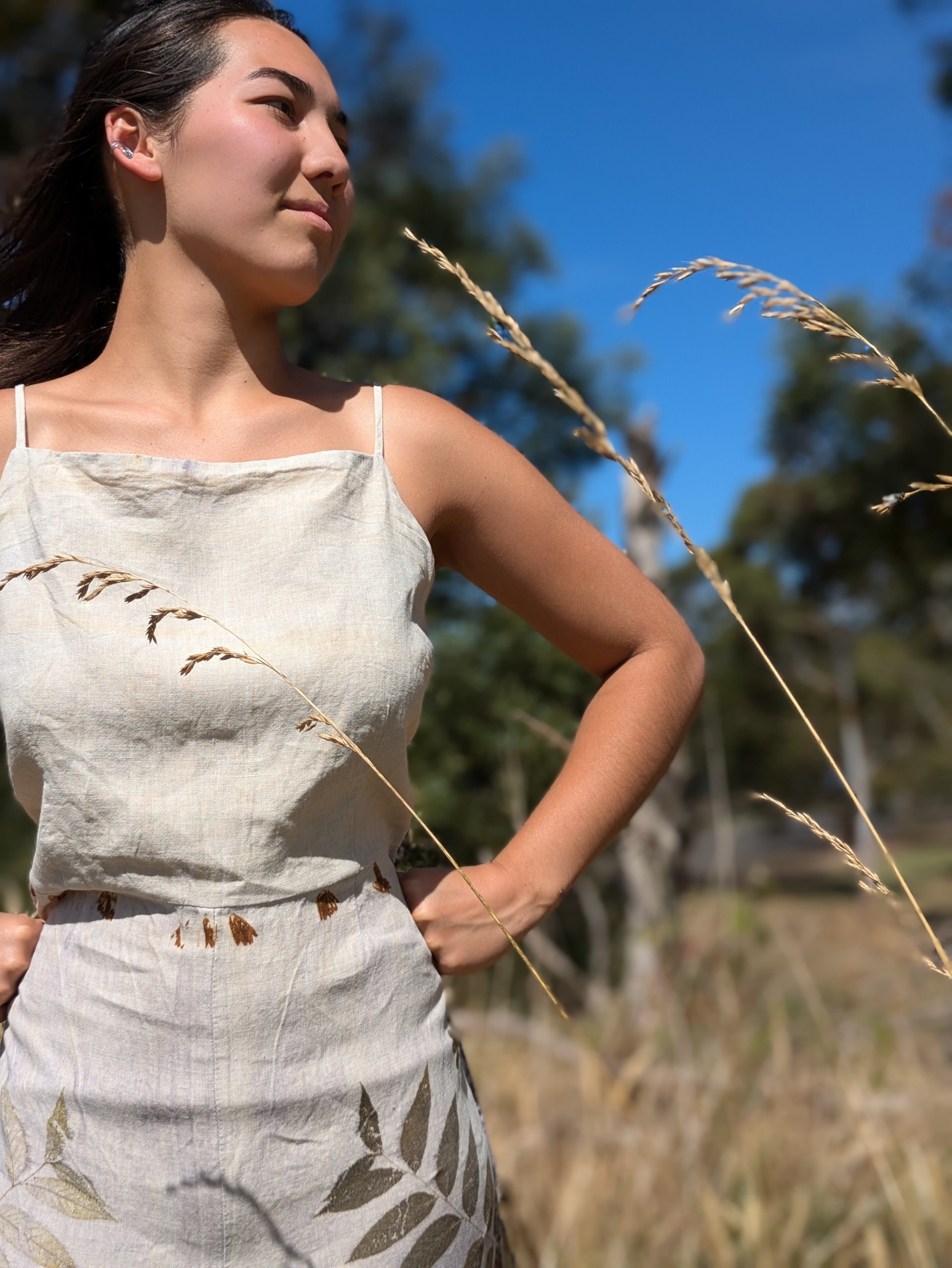 Natural Linen Botanical Jumpsuit XL