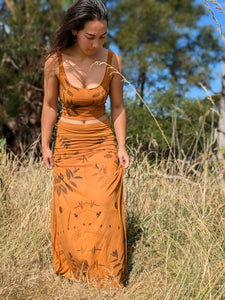 Botanical Bamboo Long Skirt Ochre Leaf