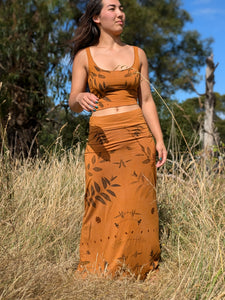 Botanical Bamboo Long Skirt Ochre Leaf