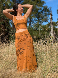 Botanical Bamboo Long Skirt Ochre Leaf