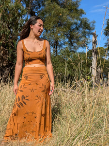 Botanical Bamboo Long Skirt Ochre Leaf