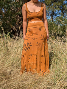 Botanical Bamboo Long Skirt Ochre Leaf