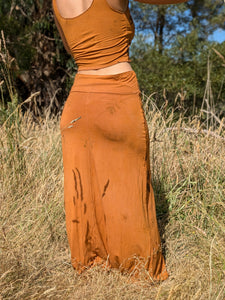 Botanical Bamboo Long Skirt Ochre Leaf