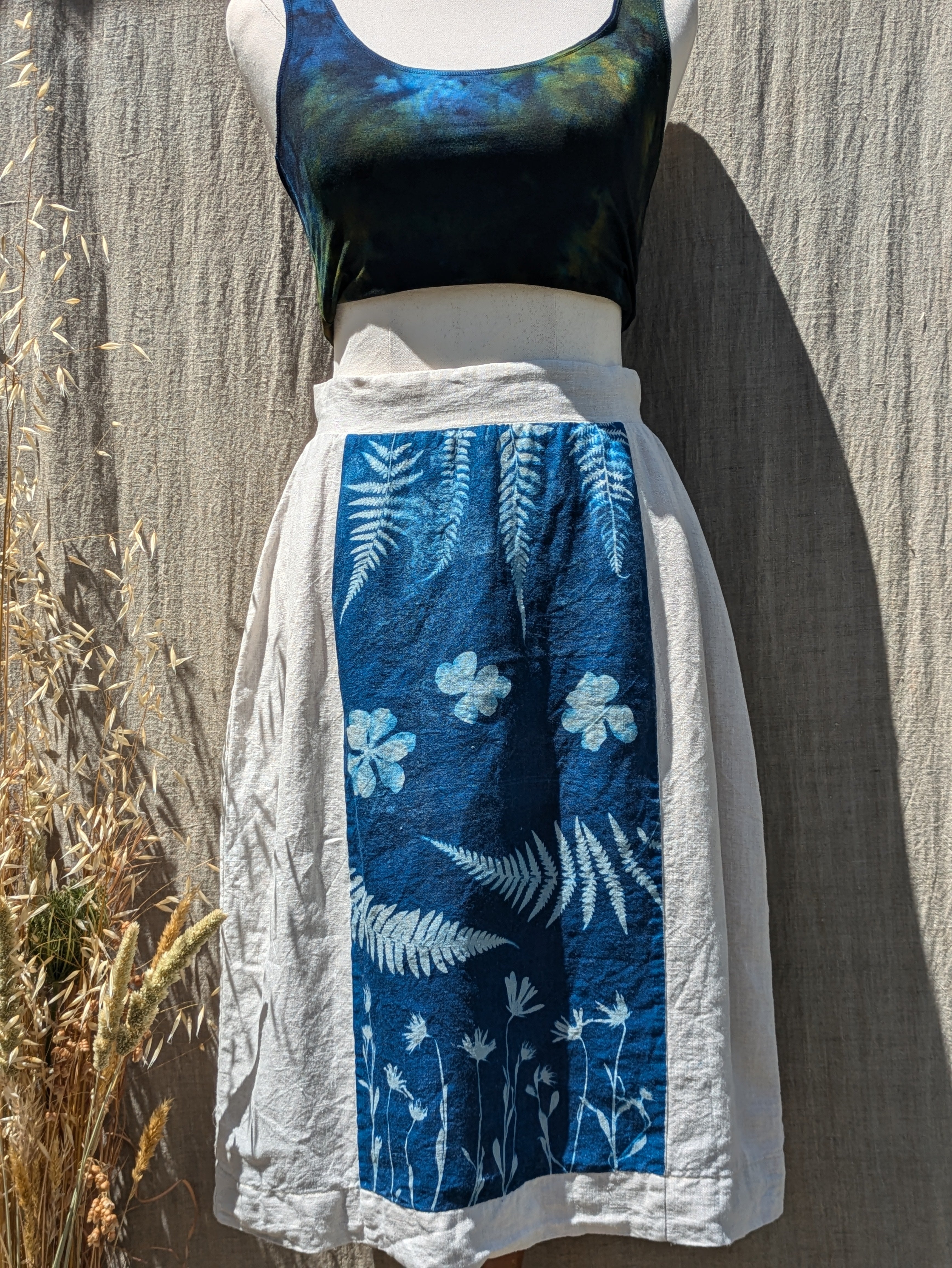 Cyanotype Sun Printed Linen Skirt