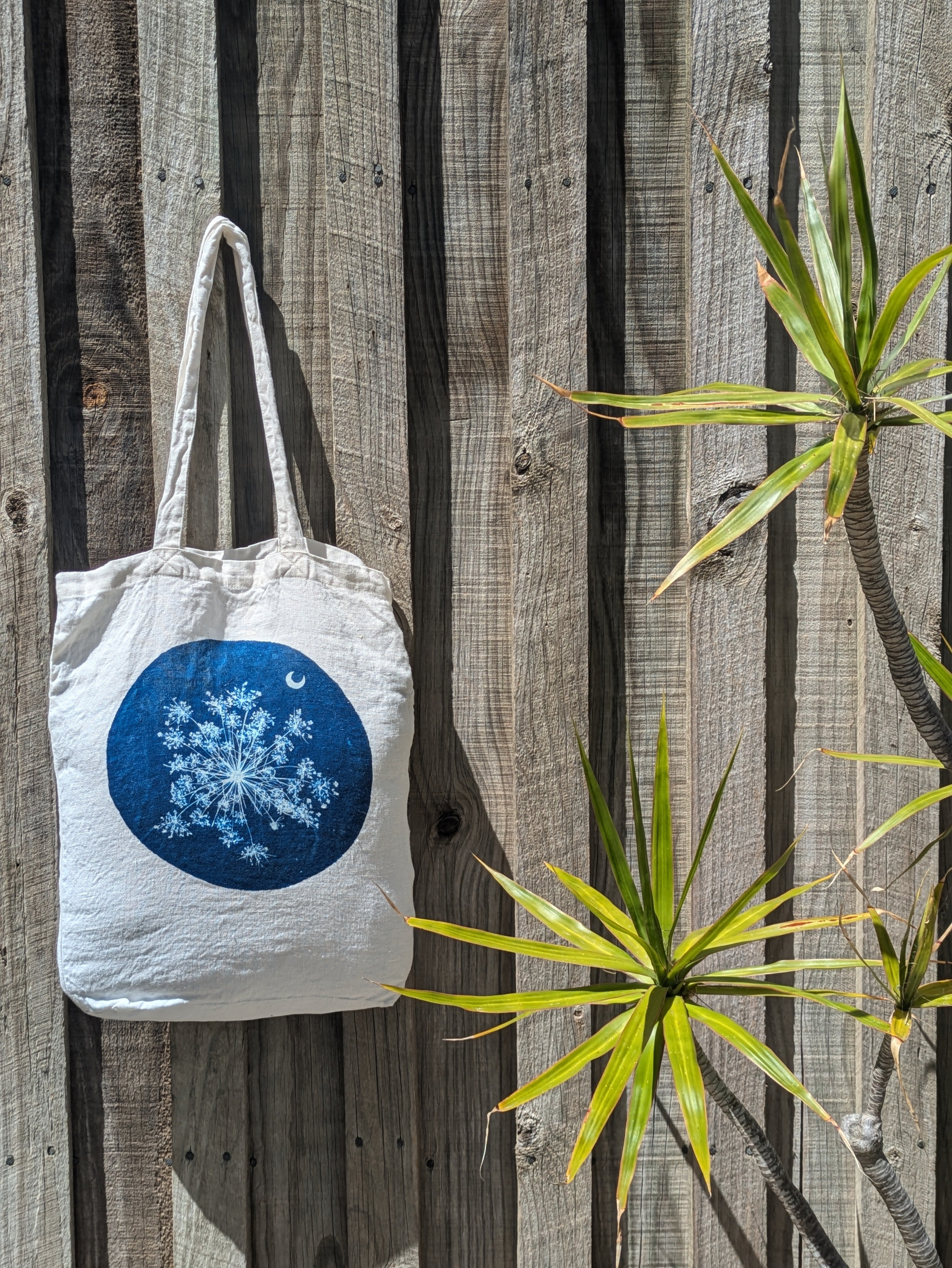 Cyanotype Sun Printed Linen Tote Bag